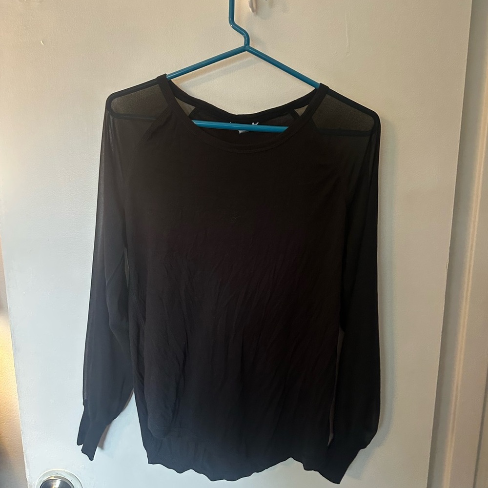 Calvin Klein Black Long Sleeve Mesh-Shoulder Top